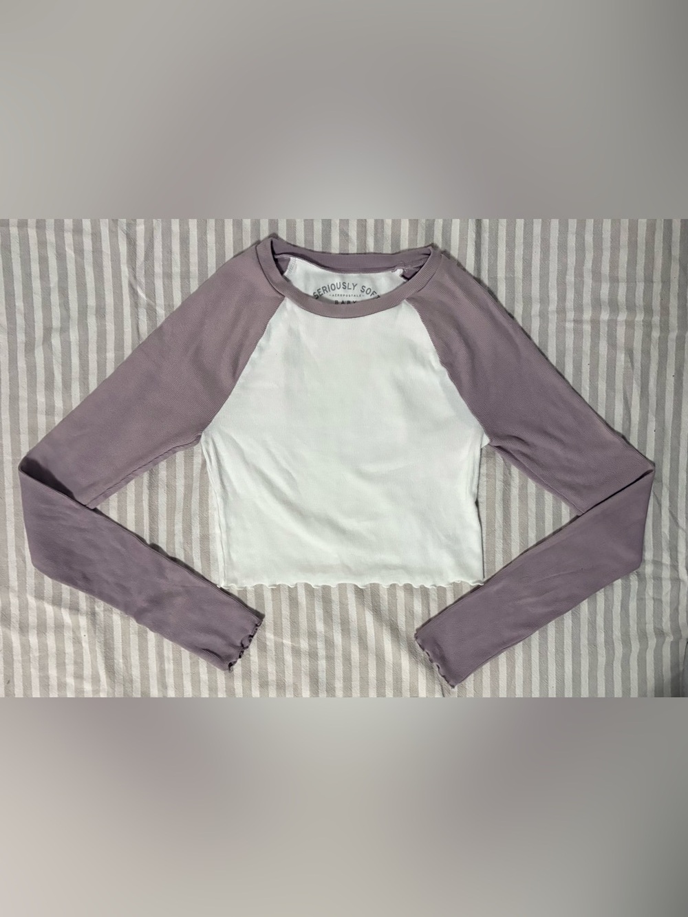 Aeropostale Long Sleeve Raglan Baby Tee with Lettuce Edge Details